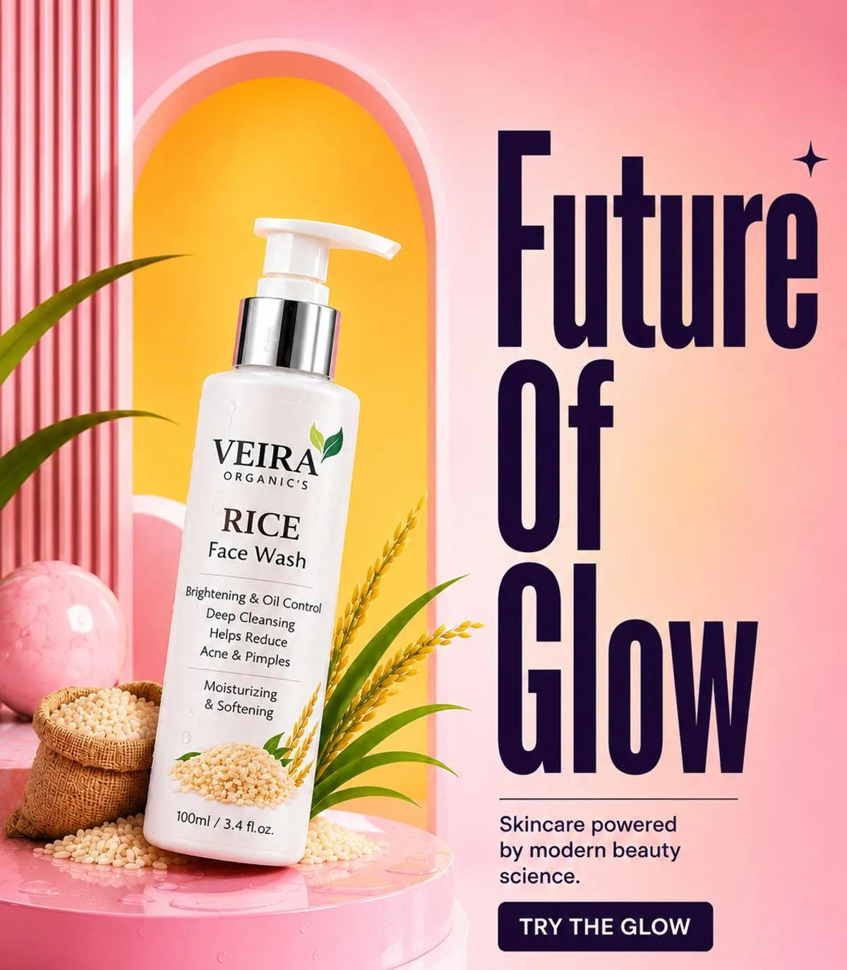 Rice Face Wash | Brightening & Oil Control | Deep Cleansing | Reduces Acne & Pimples | 100ml