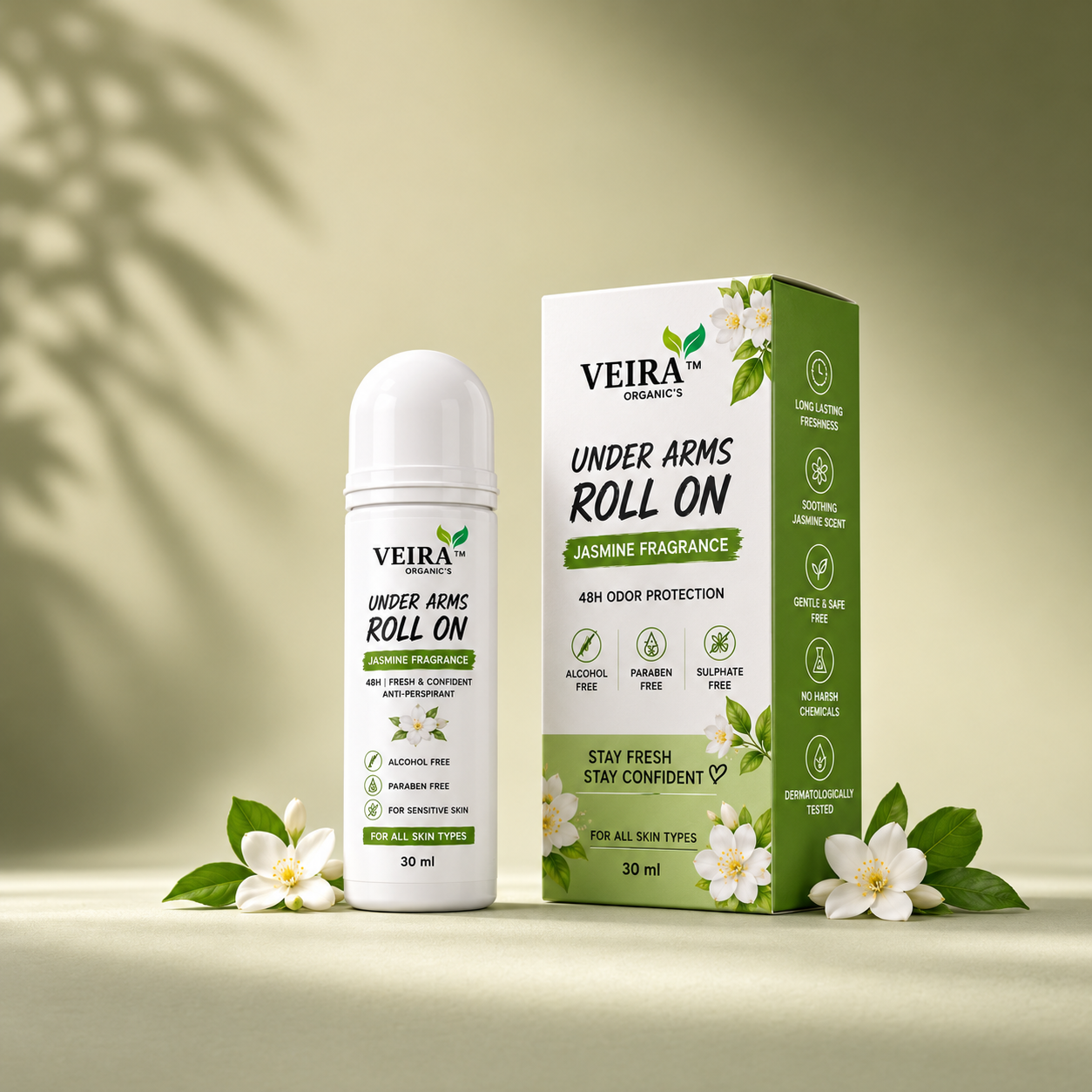 Under Arms Roll On | Jasmine Fragrance 48H Odor Protection Deodorant Roll On | 30ml