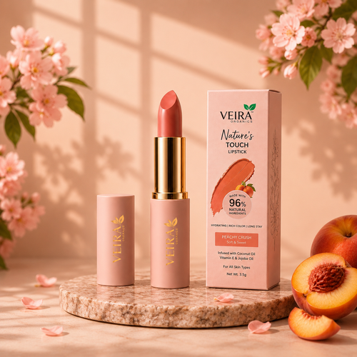 Nature's Touch Lipstick – Peachy Crush | 96% Natural Hydrating Long Stay Lip Color