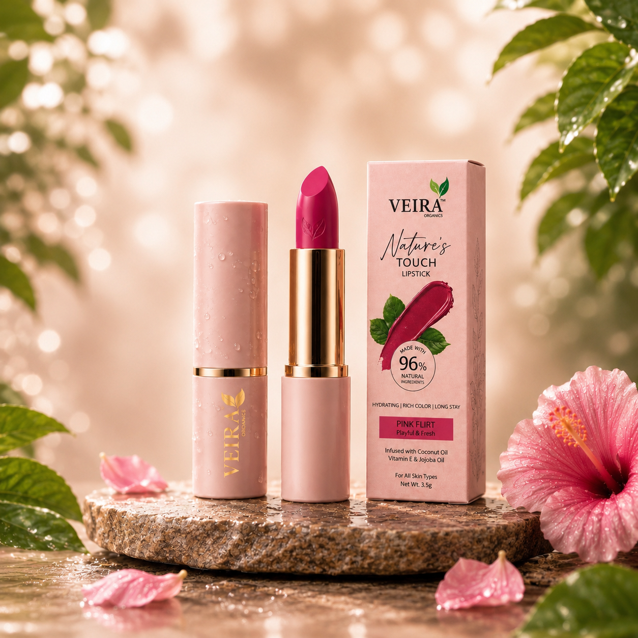 Nature's Touch Lipstick – Pink Flirt | 96% Natural Long Stay Hydrating Lip Color