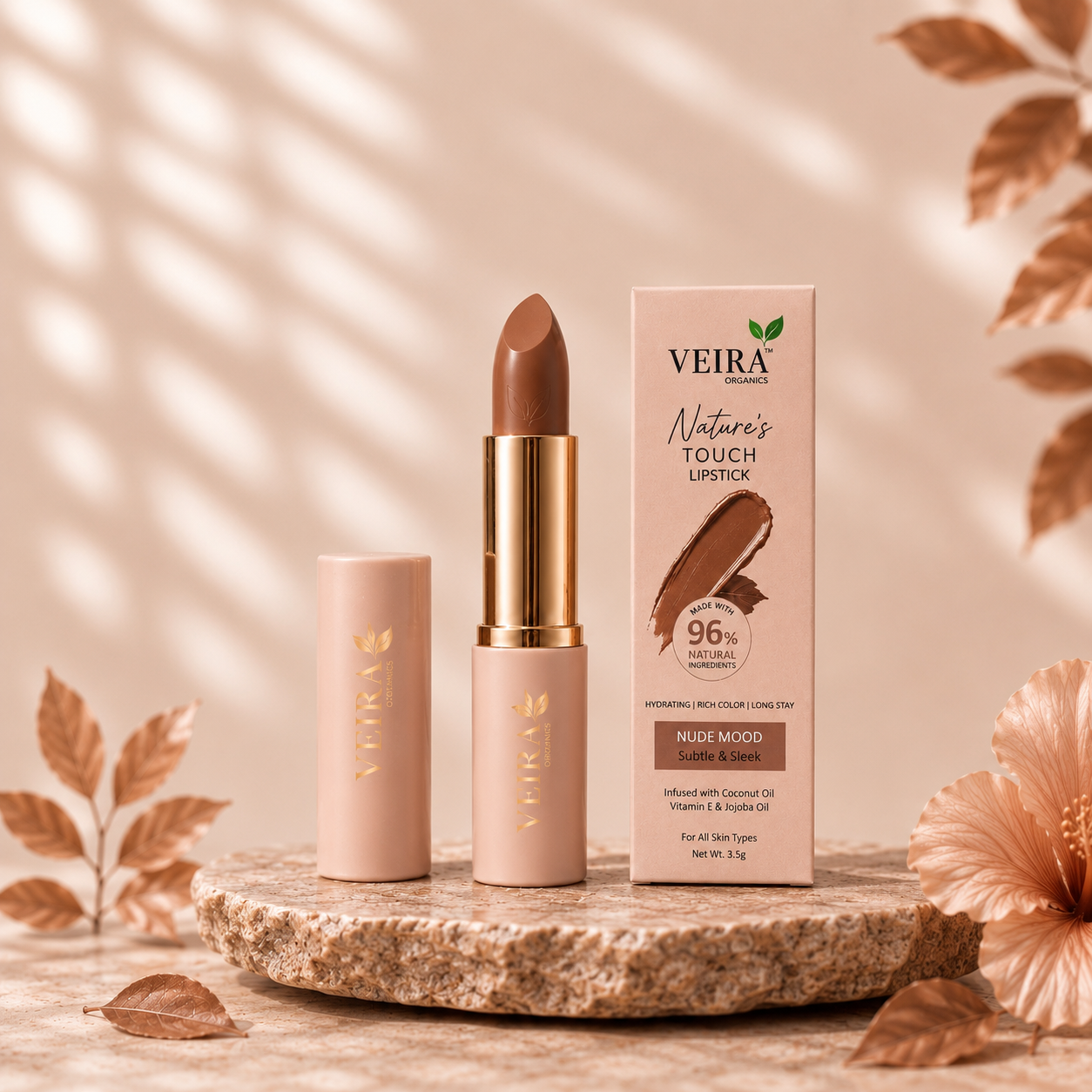 Nature's Touch Lipstick – Nude Mood | 96% Natural Long Stay Hydrating Lip Color