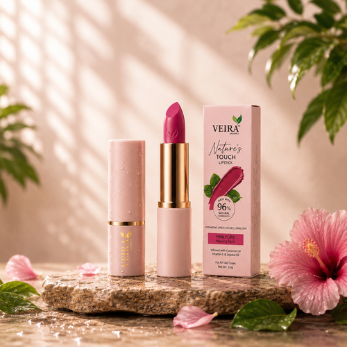 Nature's Touch Pink Flirt Lipstick | 96% Natural Hydrating Long Stay Lip Color