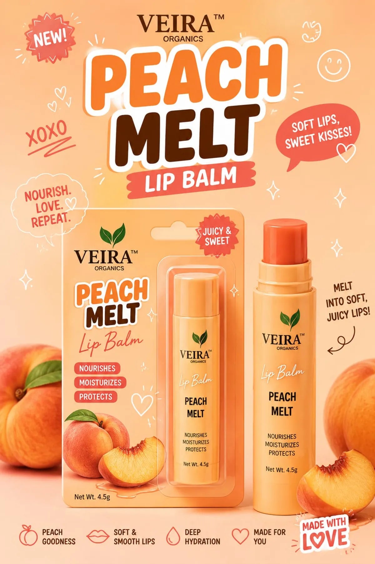 Peach Melt & Pink Bloom Lip Balm Combo | Deep Nourishment & Long-Lasting Moisturization | 4.5g Each