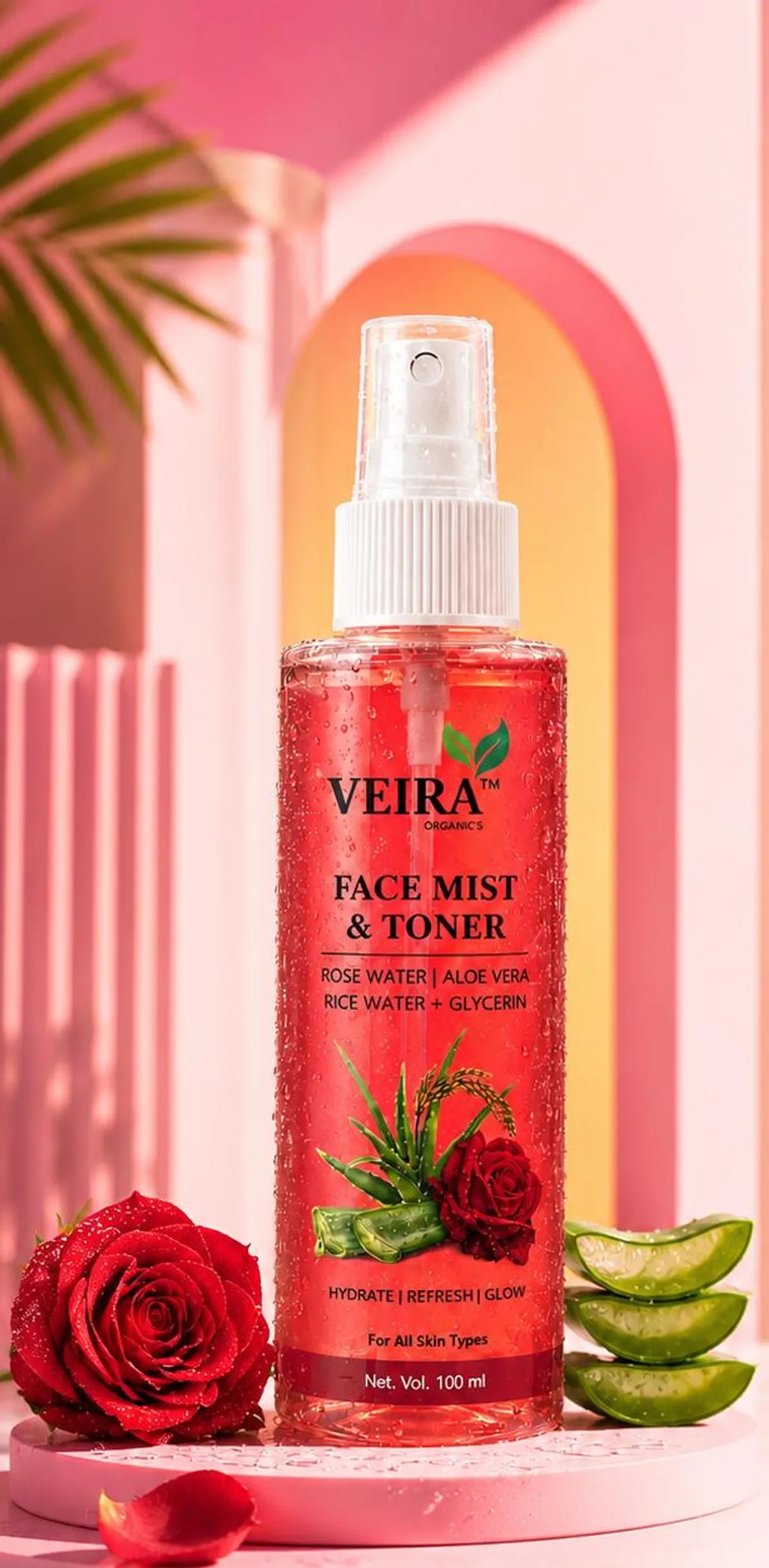 Face Mist & Toner | Rose Water, Aloe Vera, Rice Water & Glycerin | Hydrating & Refreshing | 100ml