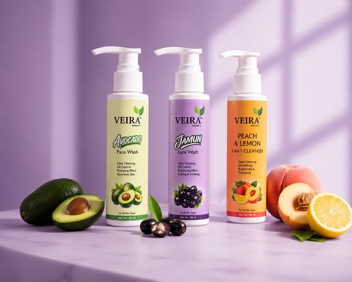 Face Wash Trio Pack – Avocado, Jamun & Peach Lemon 3x100ml