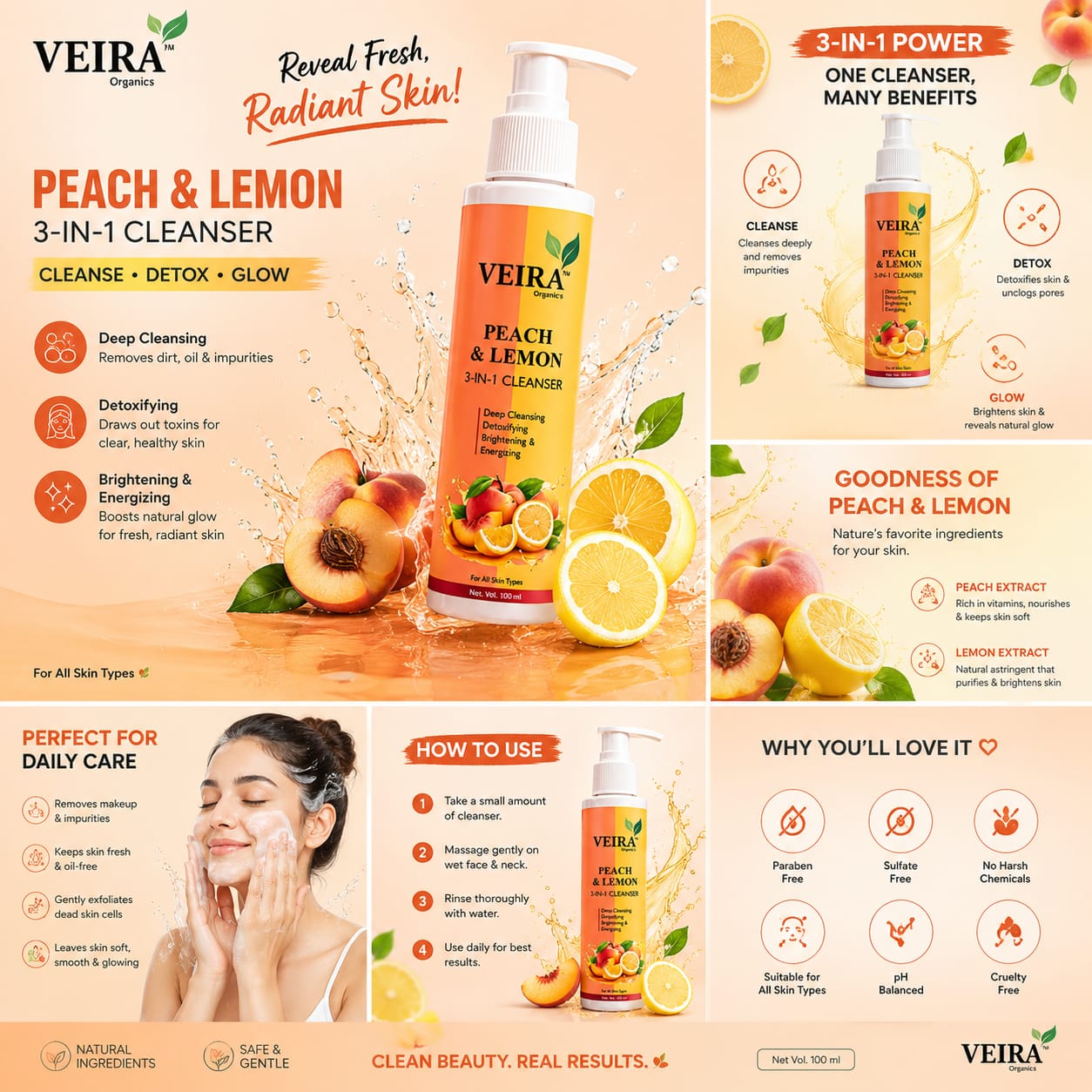 VEIRA Organics Peach & Lemon 3-in-1 Cleanser | 100ML