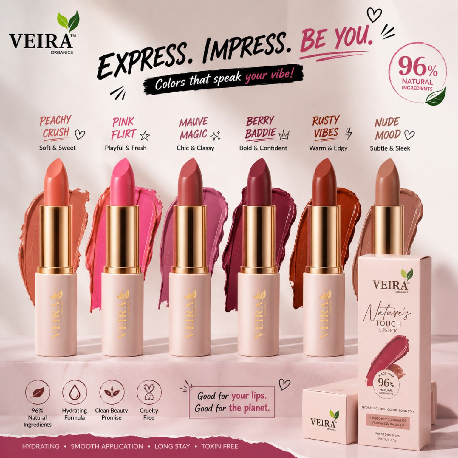 Nature's Touch Lipstick Collection | 96% Natural Long Stay Lipsticks