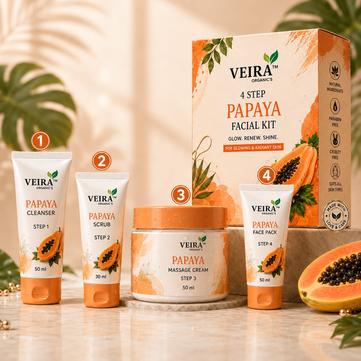 4 Step Papaya Facial Kit | Complete Glow & Radiance Skincare Kit