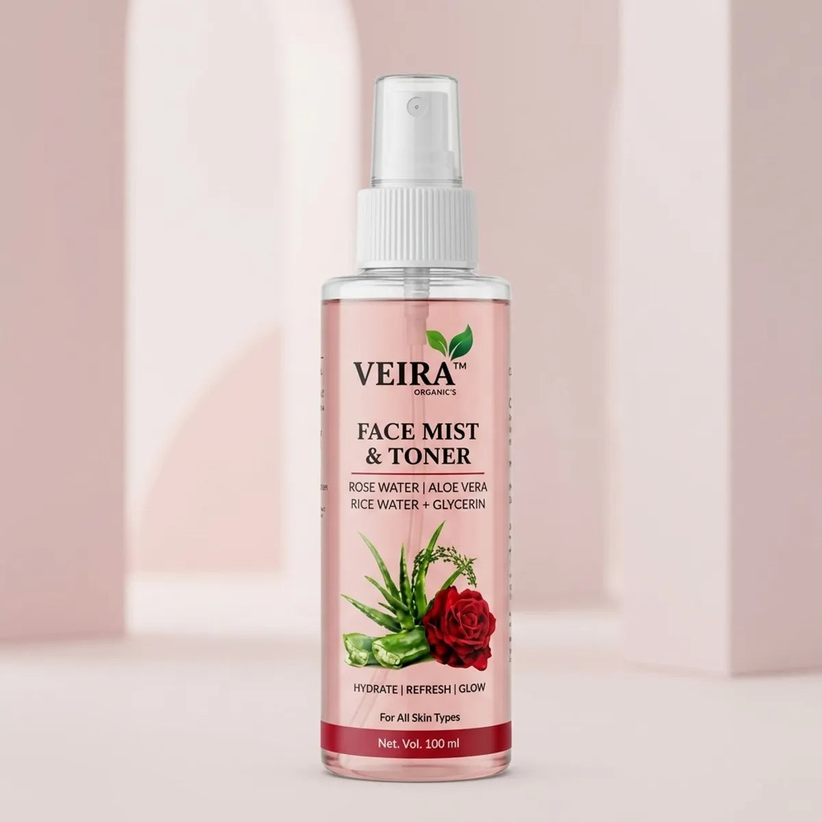 Face Mist & Toner | Rose Water, Aloe Vera, Rice Water & Glycerin | Hydrating & Refreshing | 100ml